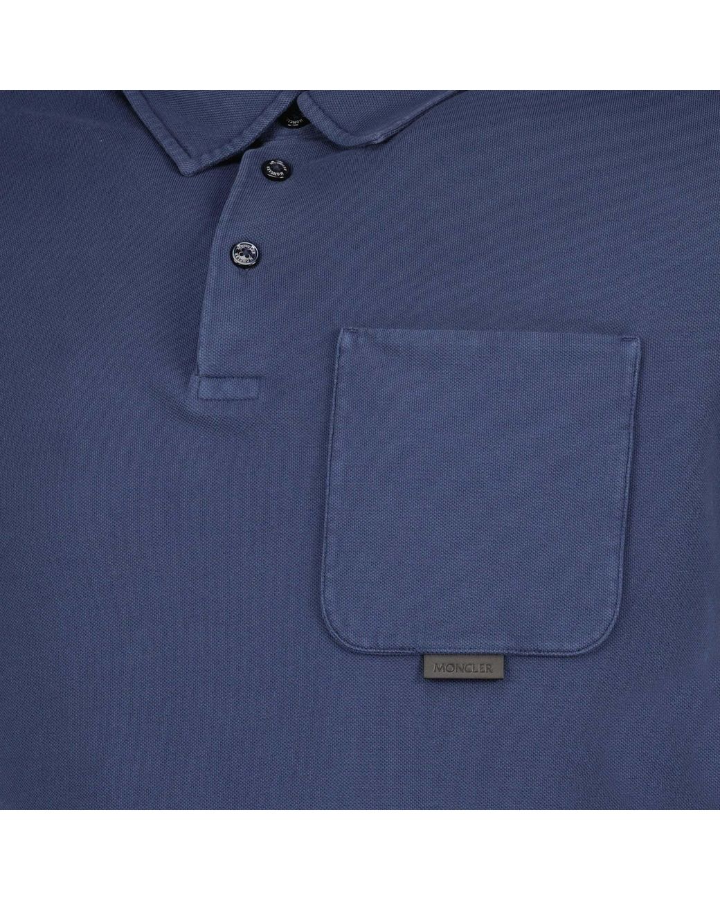 Moncler Blue Logo Patch Short-Sleeved Polo Shirt for men
