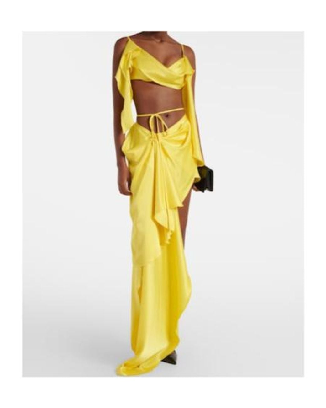David Koma Yellow Draped Satin Top And Skirt Set