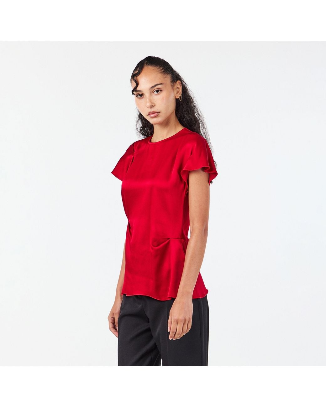 Victoria Beckham Red Satin Shortsleeve Top
