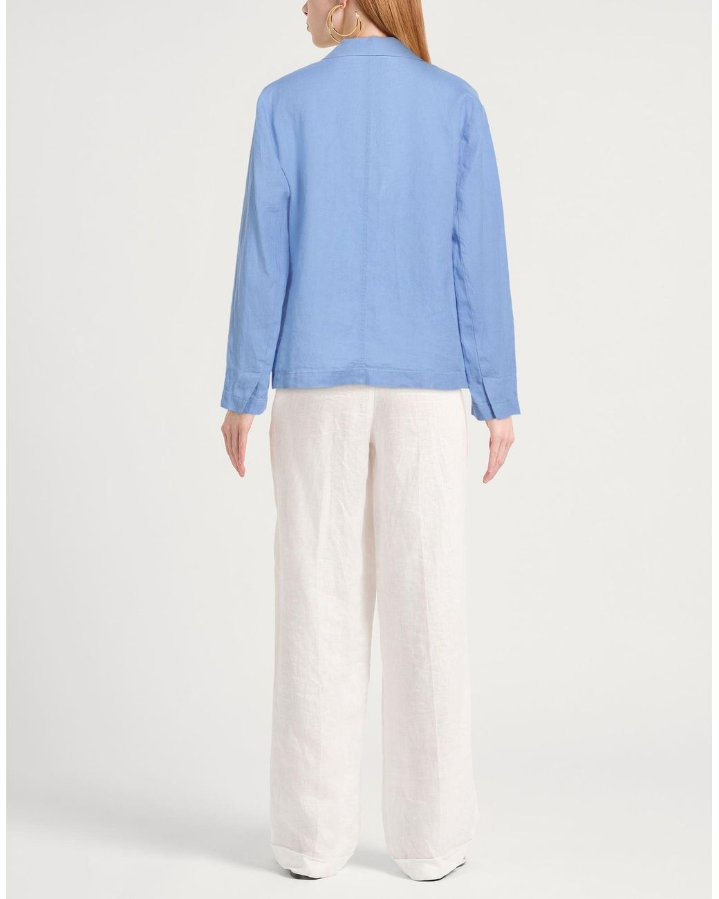 MAX&Co. Blue Solid Color Linen Blazer
