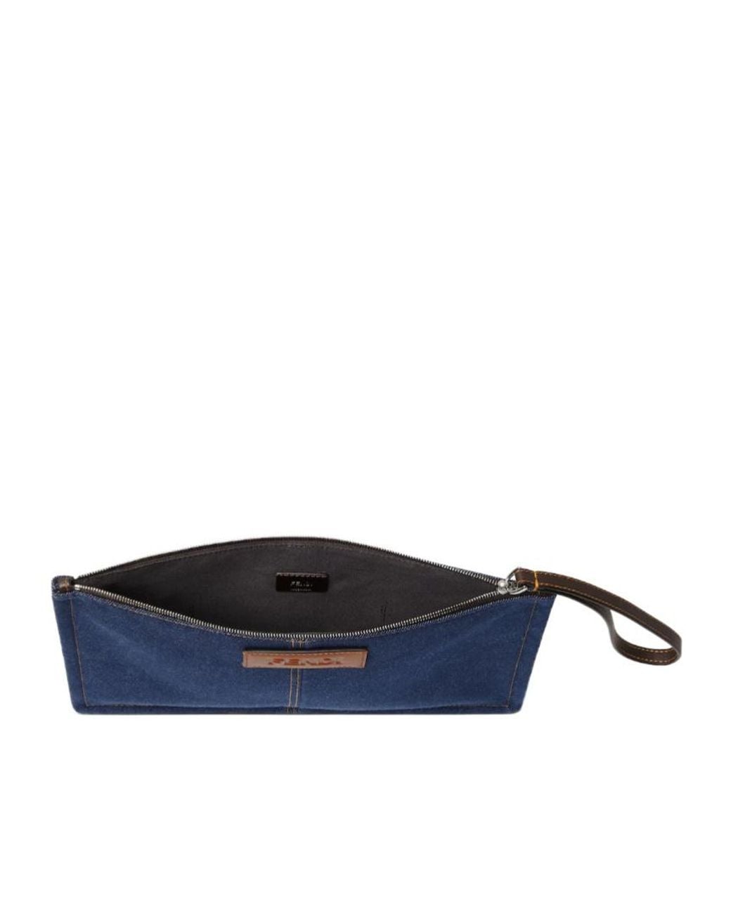 Fendi Blue Ff Medium Flat Pouch for men
