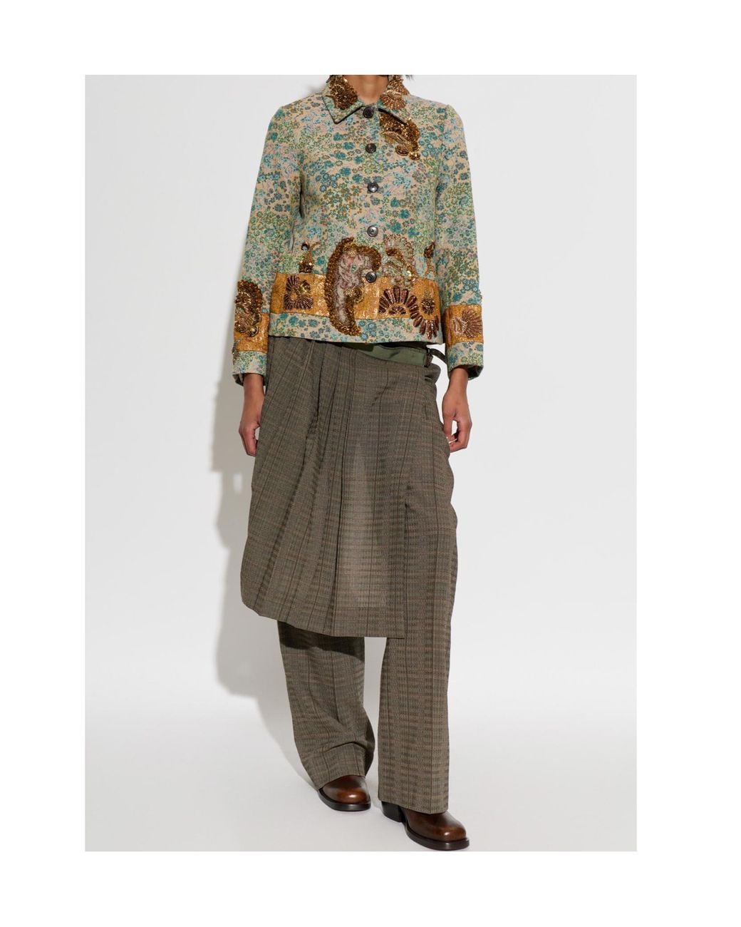 Dries Van Noten Green Embroidered Floral Blazer