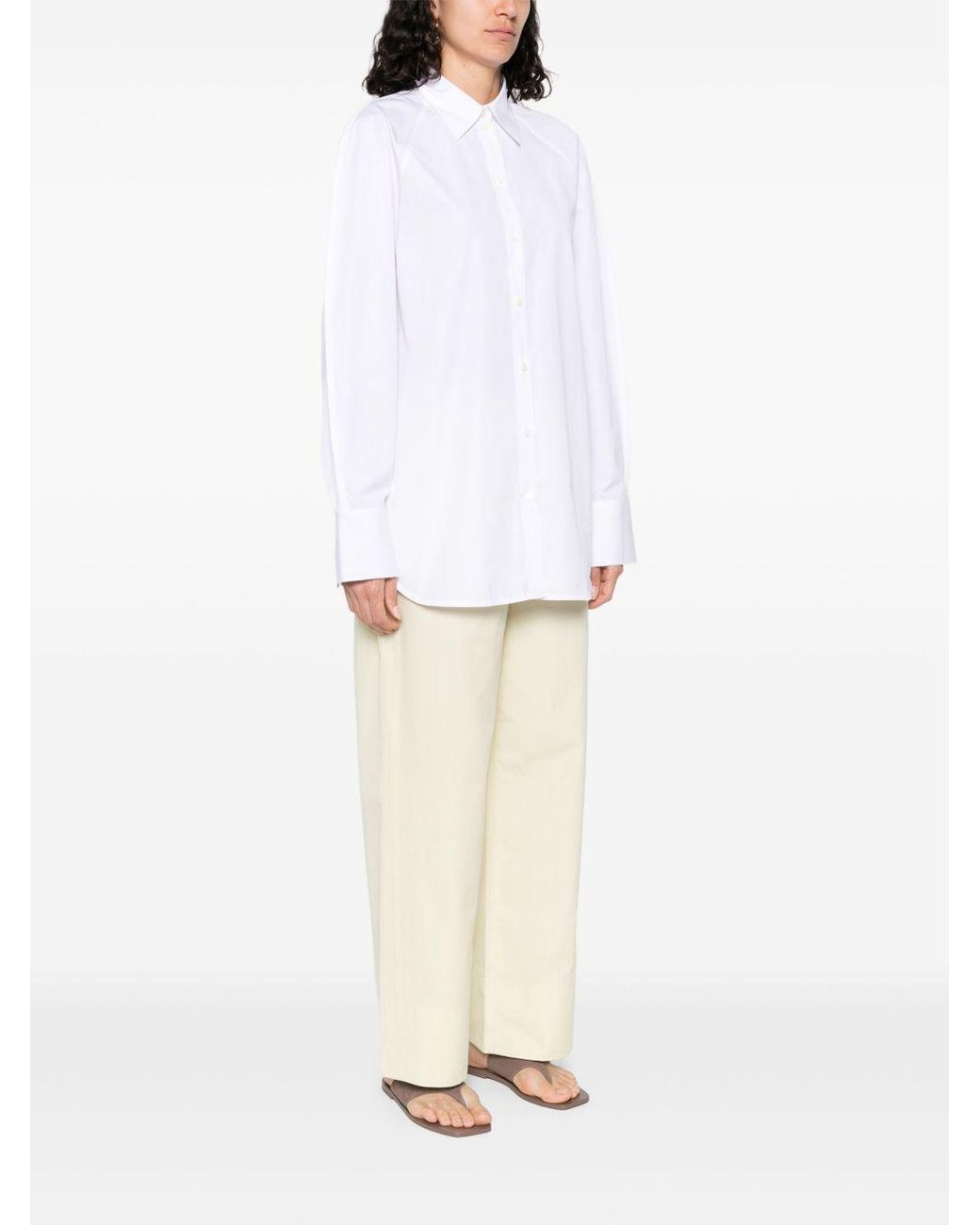 Totême White Totême Curved Hem Raglan-Sleeved Shirt