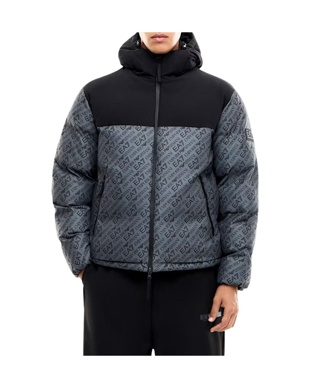 EA7 Black Color-Block Straight-Cut Padded Jacket for men