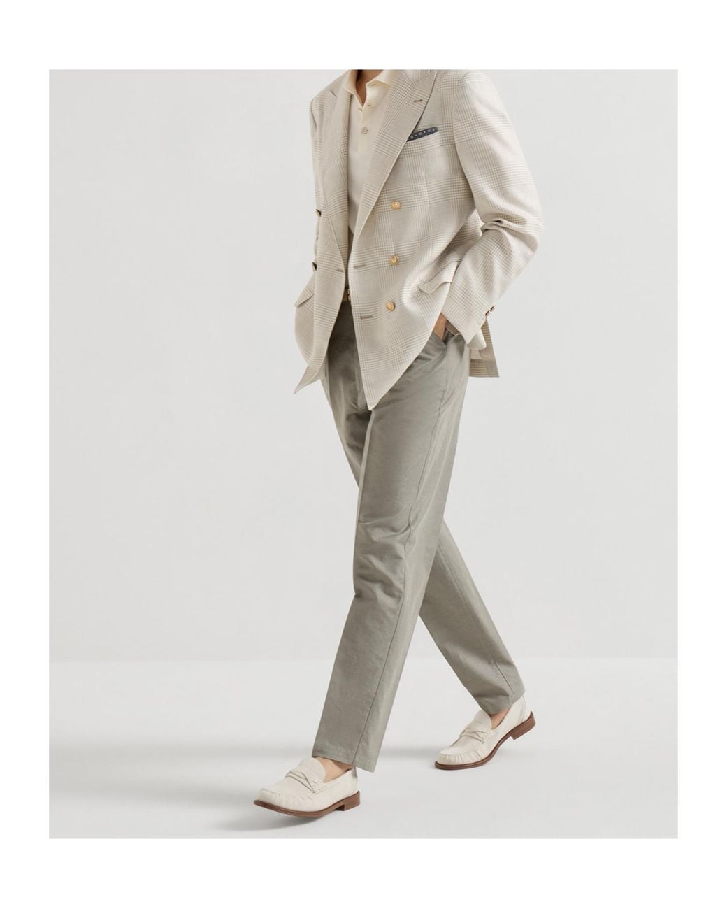 Brunello Cucinelli White Suede Loafers for men