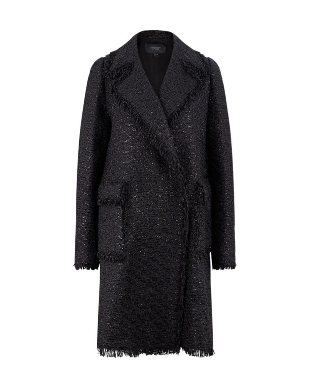 Giambattista Valli Black Mid-Length Bouclé Tweed Coat