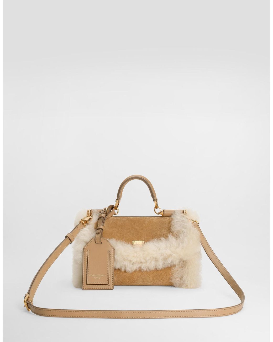 Dolce & Gabbana Natural My Sicily Shearling Tote Bag
