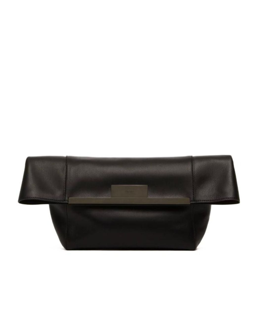 Max Mara Black Logo Engraved Foldover Top Clutch Bag