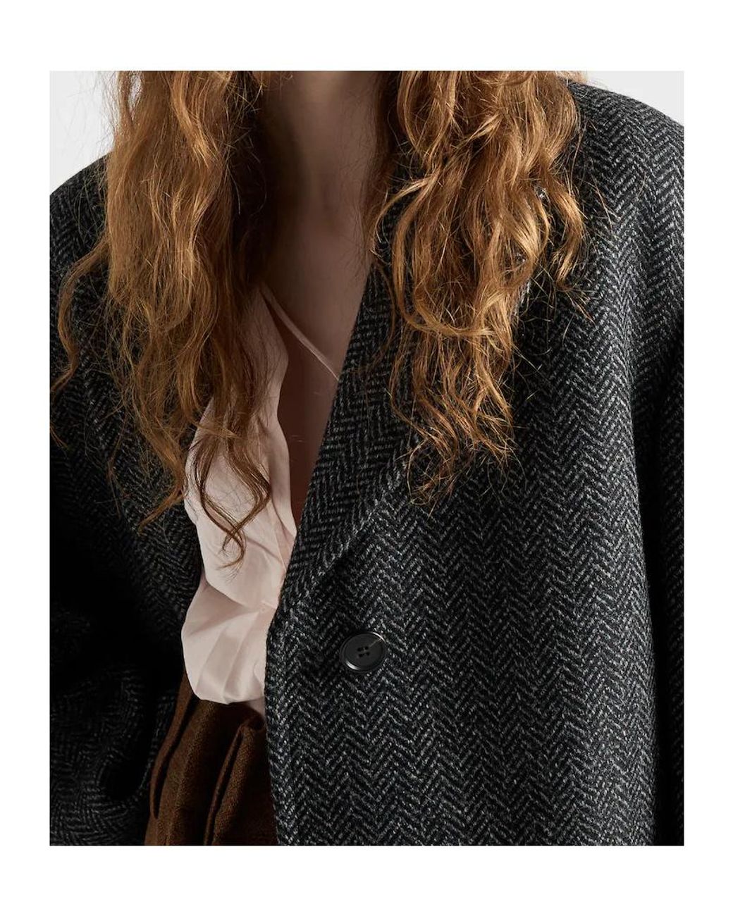 Prada Gray Single-Breasted Chevron Wool Jacket
