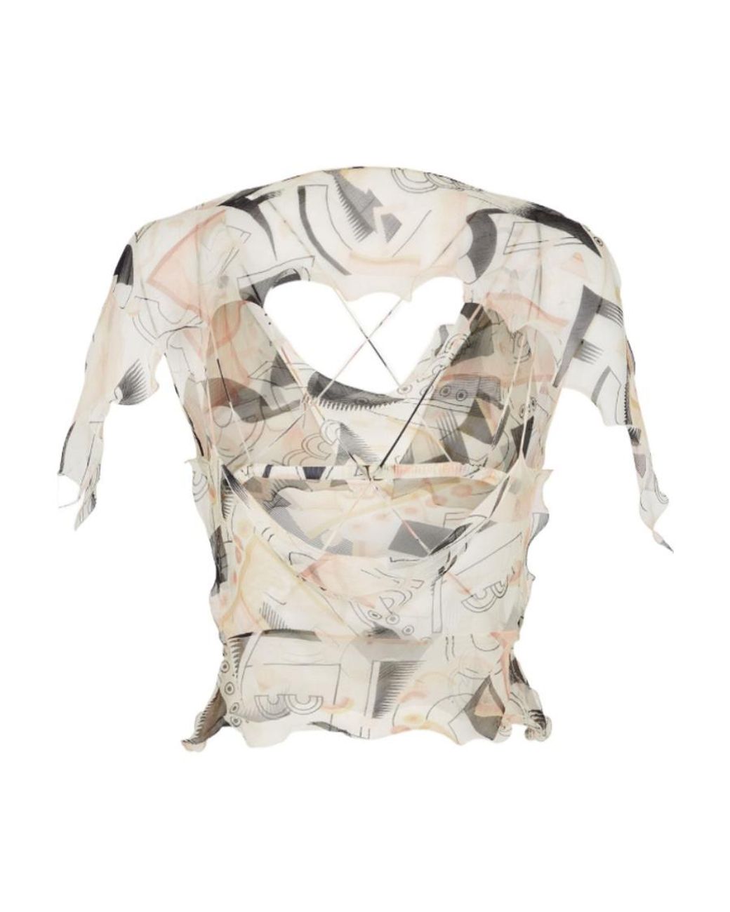 Fendi White Geometric Motif Printed Chiffon Top