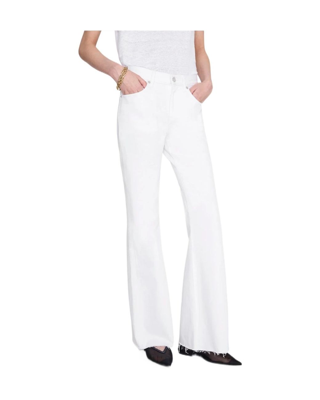 Anine Bing White Wyatt Raw-Cut Denim Jeans