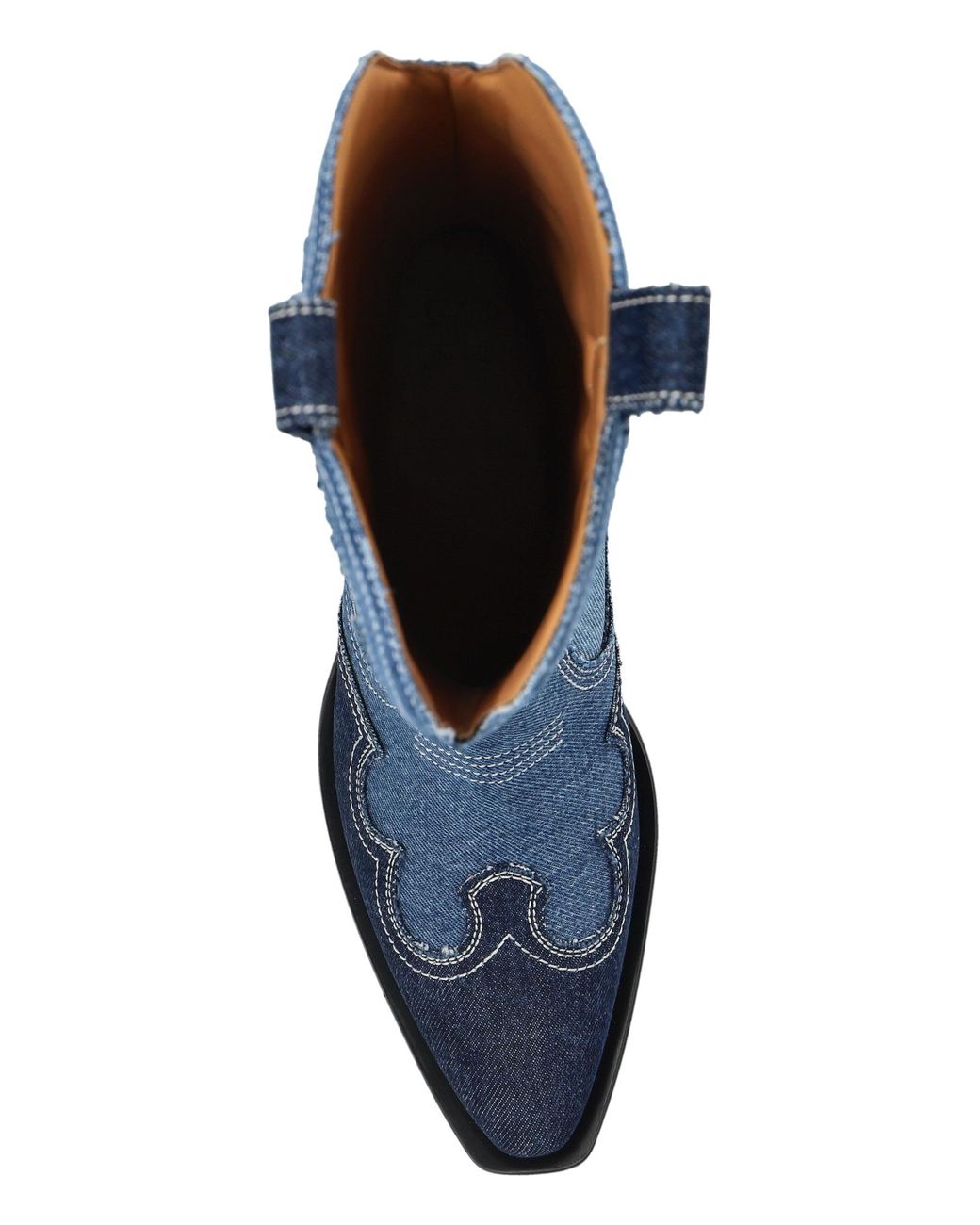 Ganni Blue Embroidered Denim Boots