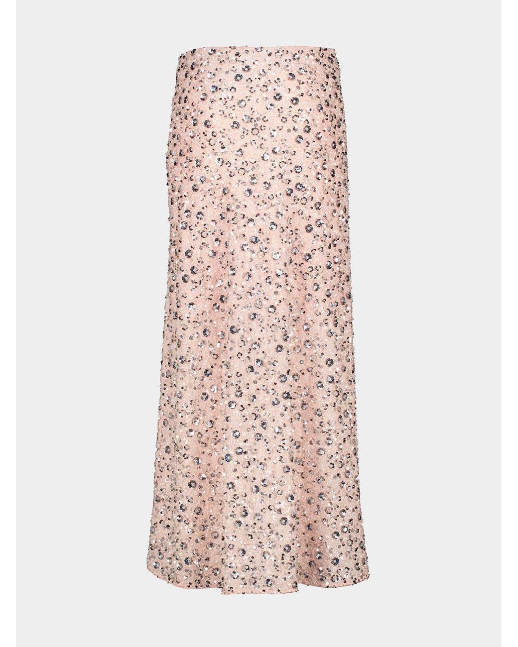 Rabanne Pink Flower-Embroidered Sequinned Midi Skirt