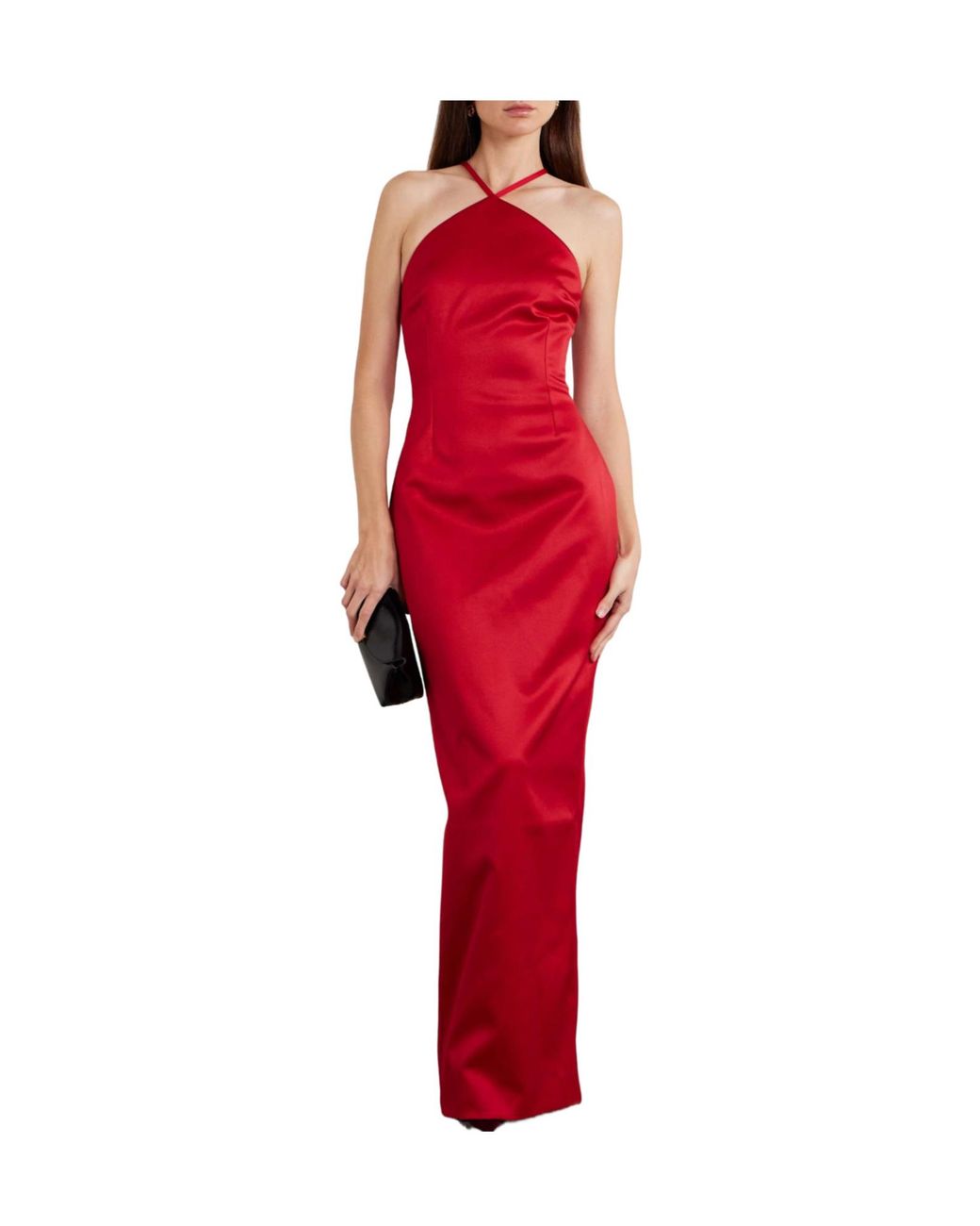 Solace London Red Fern Tie-Detailed Duchesse-Satin Gown