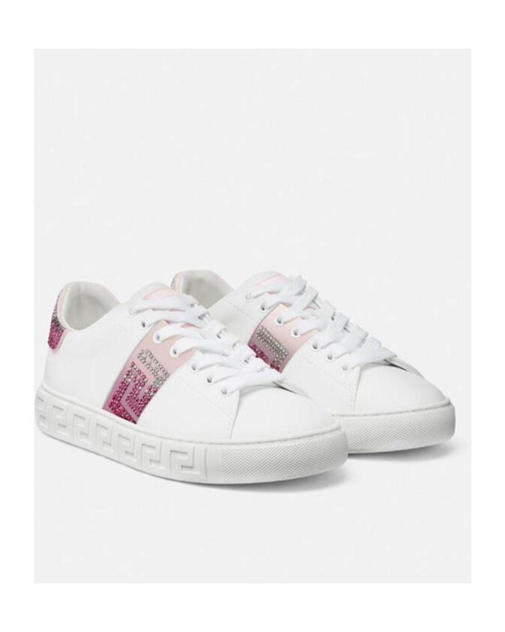 Versace Pink Greca-Embellished Lace-Up Sneakers