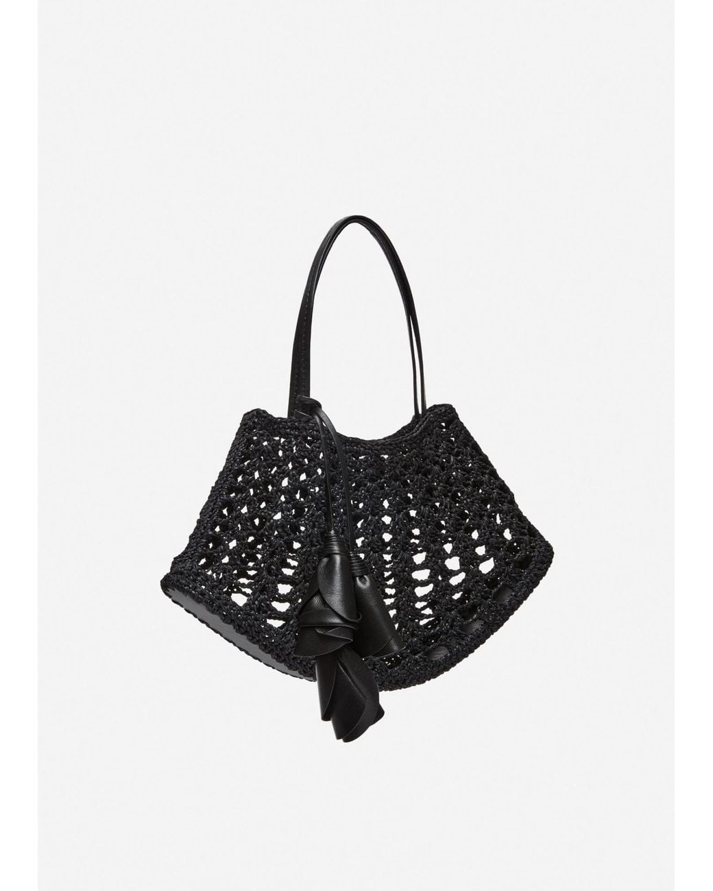 Magda Butrym Black Crochet-Knit Flower-Pendant Tote Bag
