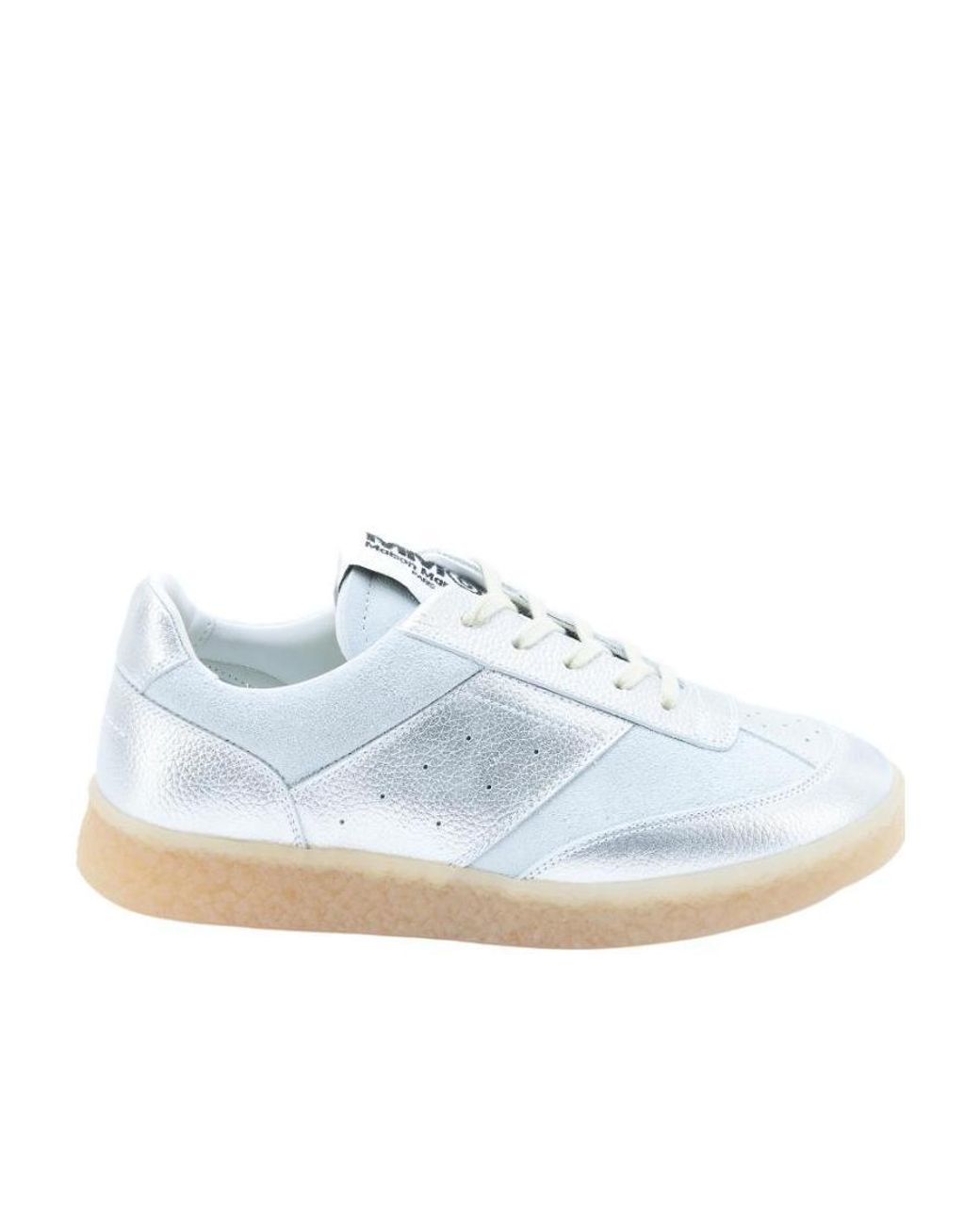 MM6 by Maison Margiela White 6 Court Lamé Sneakers