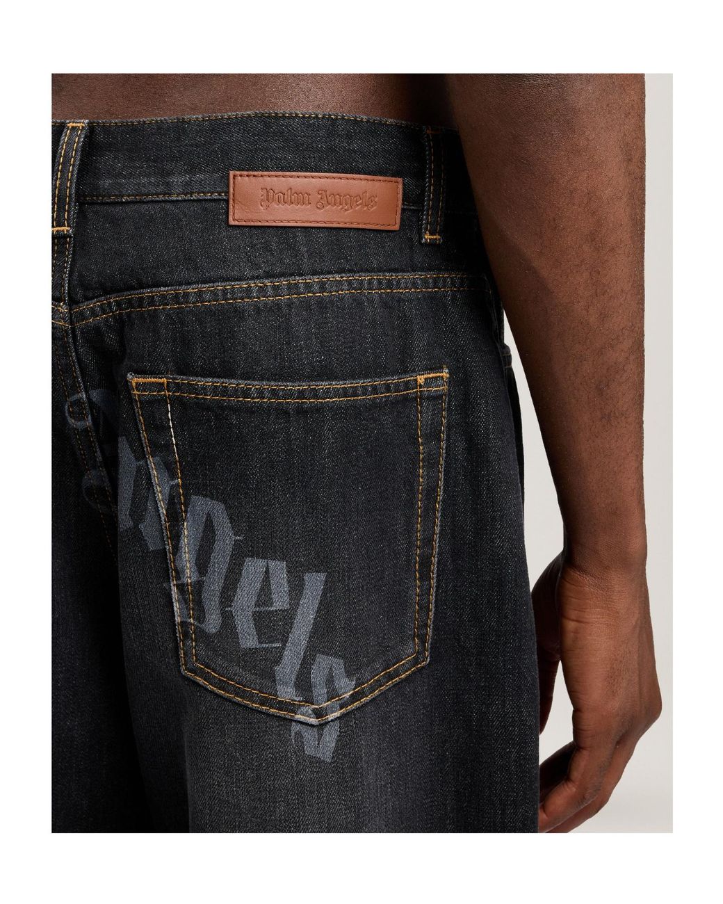Palm Angels Blue Curved Logo Loose Jeans for men