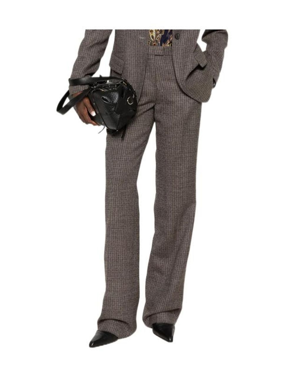 Etro Gray Check Straight-Leg Trousers