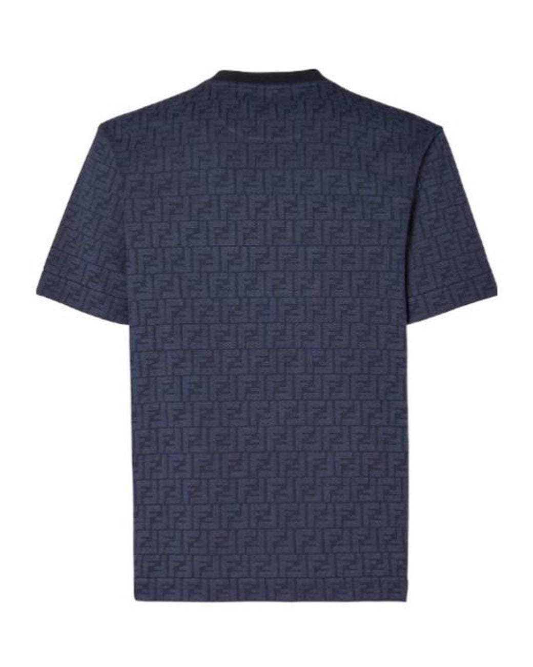 Fendi Blue Logo Detailed Crewneck T-Shirt for men