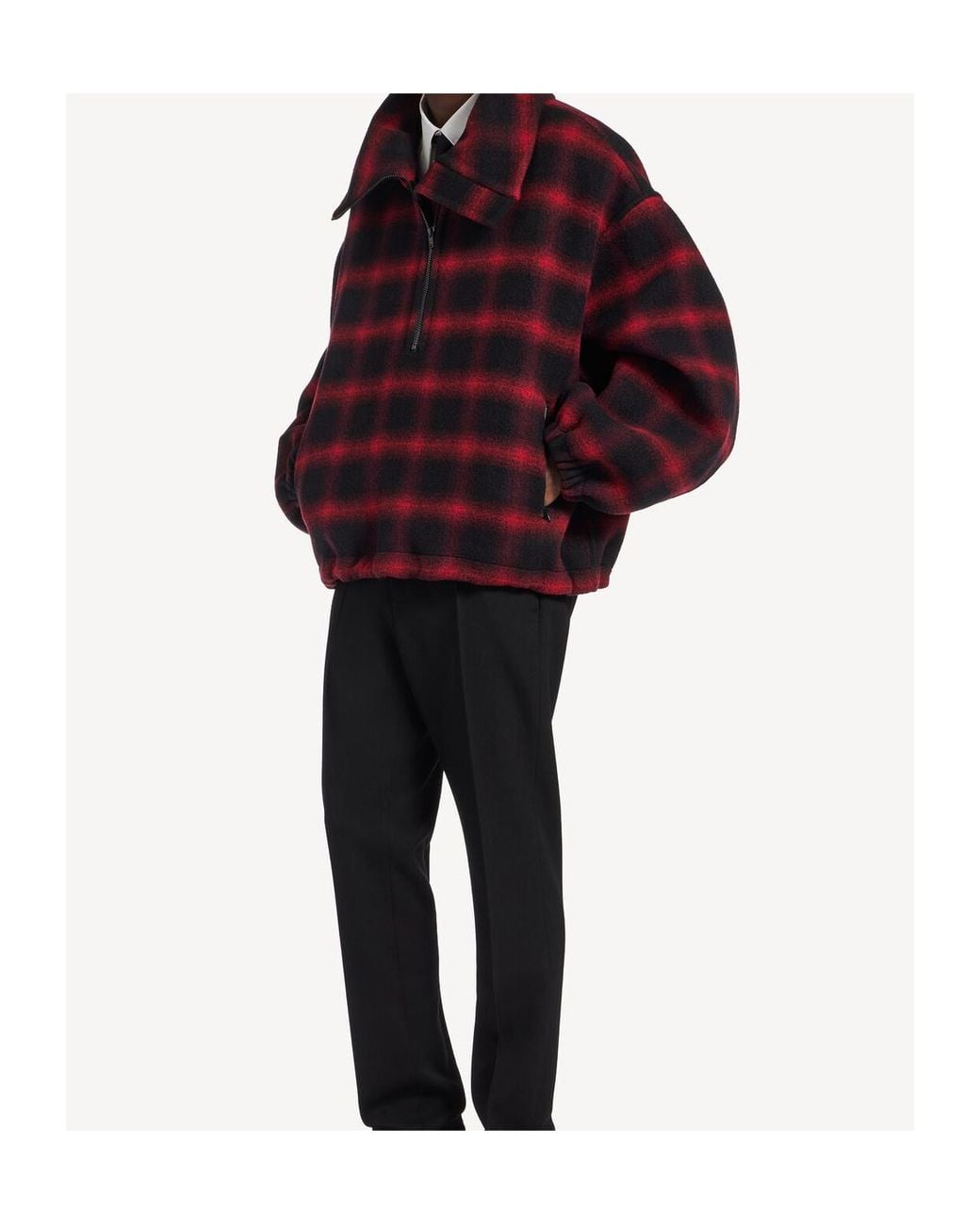 Balenciaga Red Half Zip Checked Oversized Jacket for men