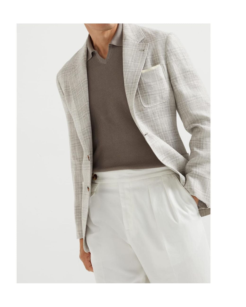 Brunello Cucinelli White Prince Of Wales Deconstructed Blazer for men
