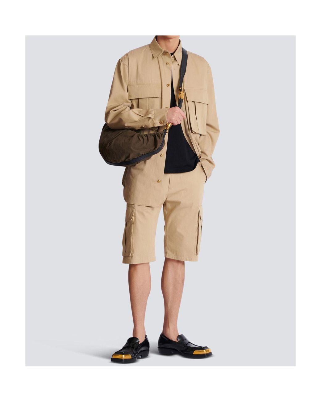 Balmain Natural Cotton Canvas Cargo Bermuda Shorts for men