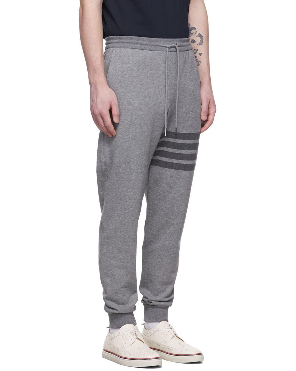 Thom Browne Gray Bar Drawstring Track Pants for men