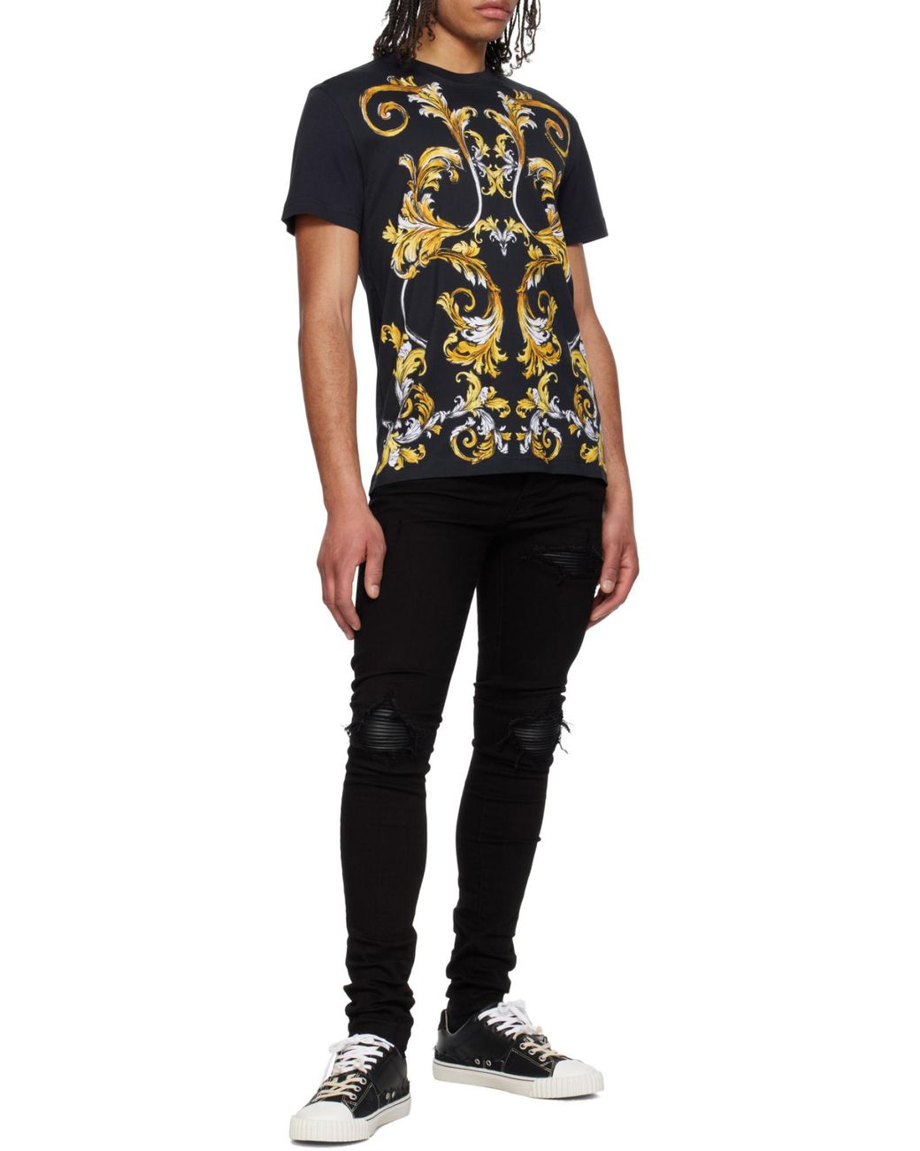 Versace Jeans Black Couture Outline Barocco Printed Crewneck T-Shirt for men