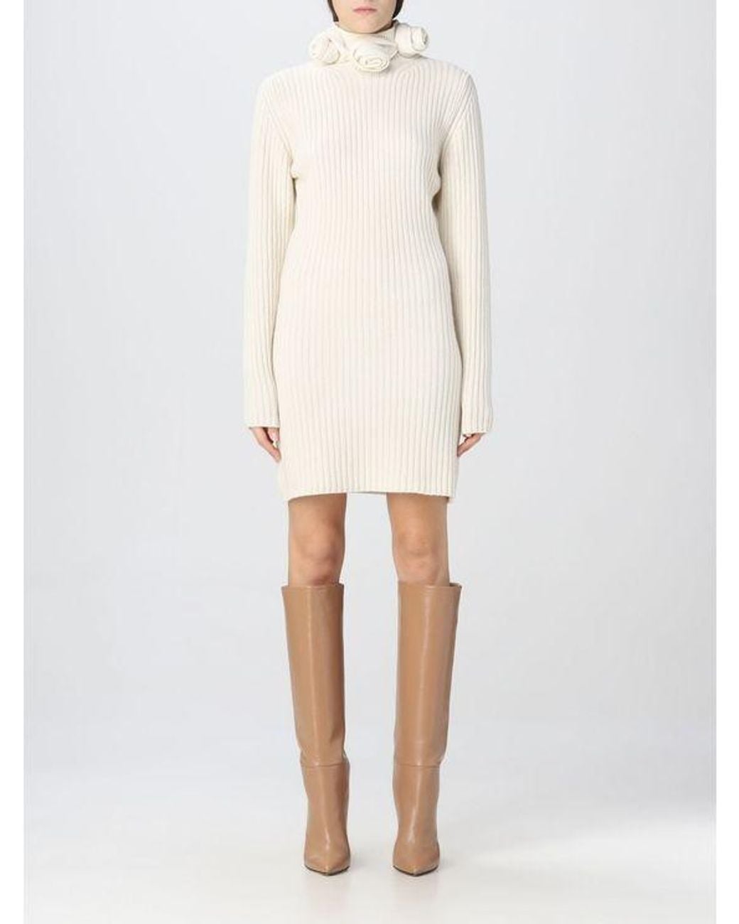 Blumarine White Rose Detailed Knitted Mini Dress