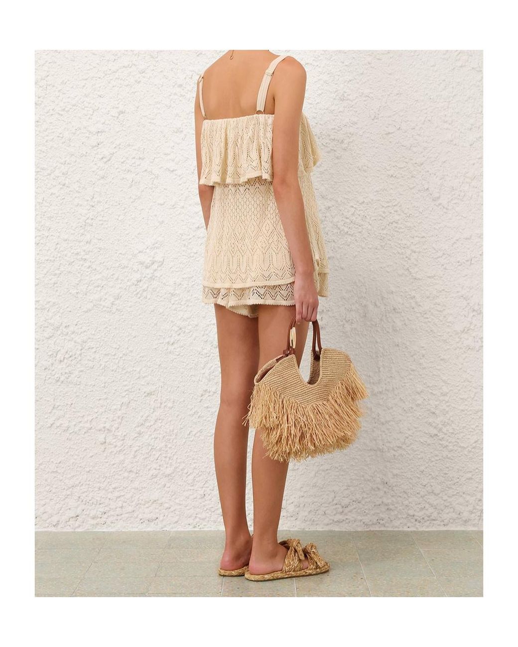 Zimmermann Natural Mahon Ruffled Pointelle-Knit Top