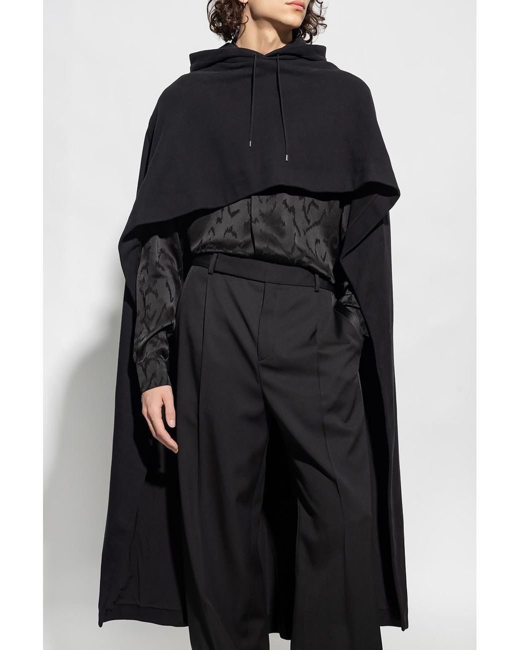 Saint Laurent Black Drawstring Hooded Cape for men