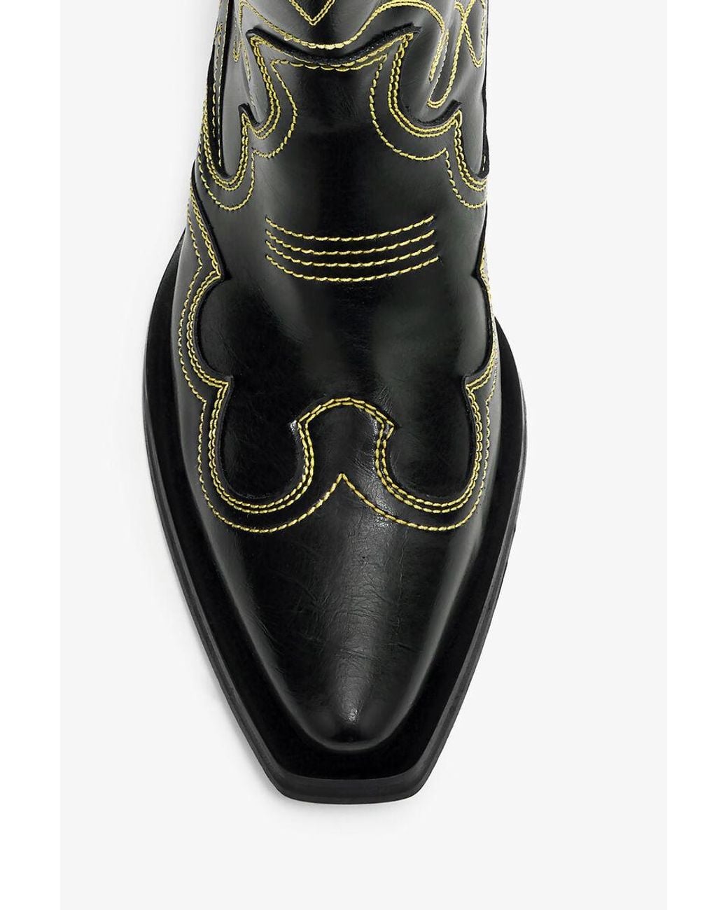 Ganni Black Mid Shaft Embroidered Western Boots