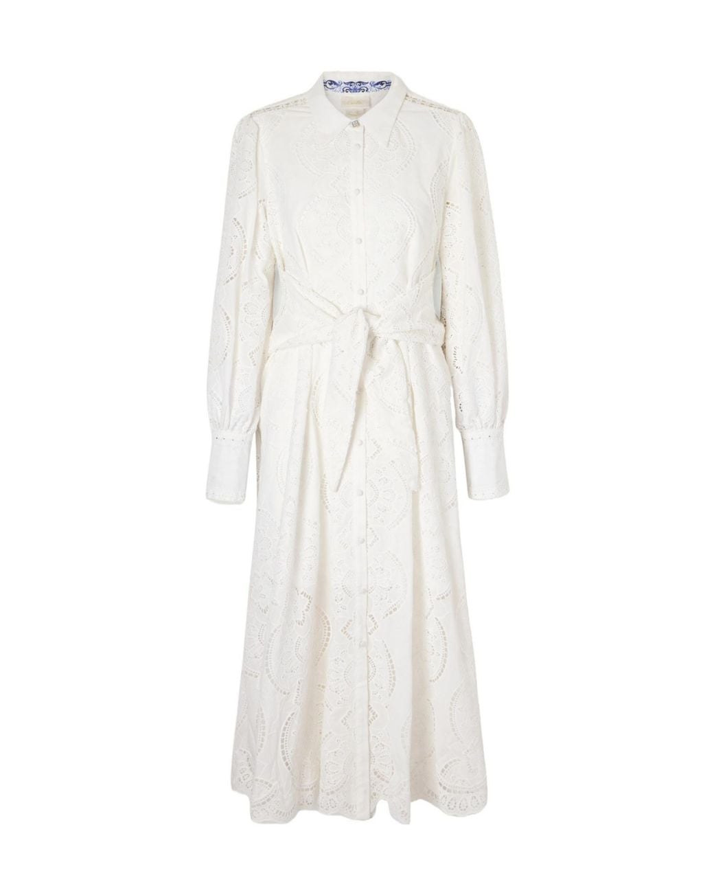 Camilla White Tie-Detailed Broderie Anglaise Cotton Midi Shirt Dress