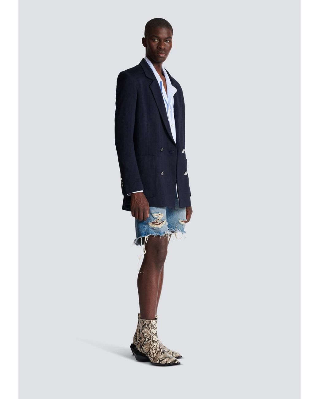 Balmain Blue Casual Mini Monogram Blazer for men