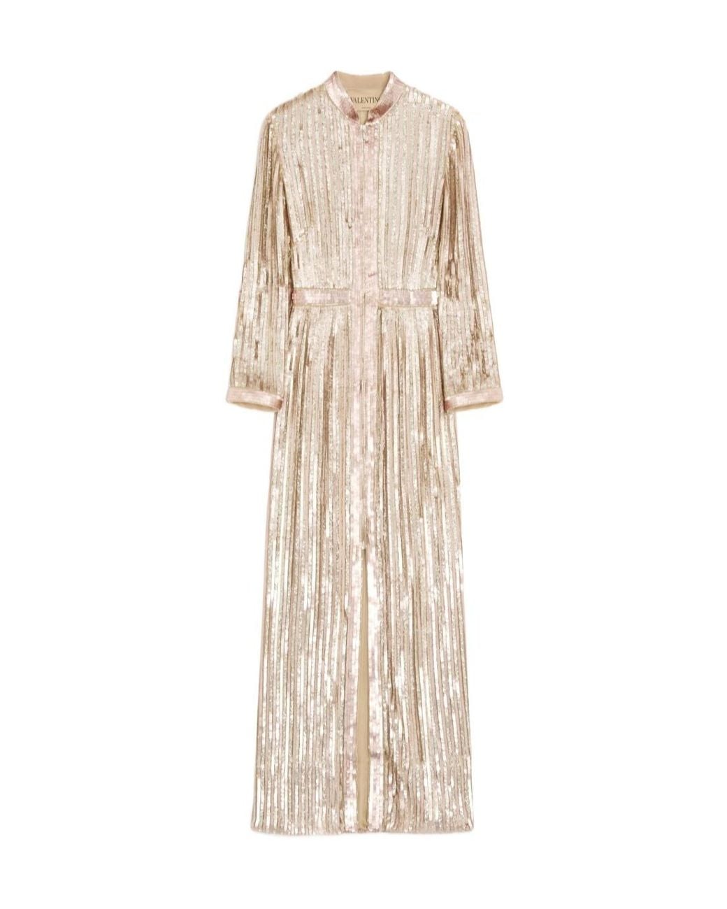 Valentino Natural Embroidered Chiffon Dress
