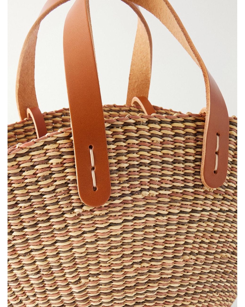 Muuñ Brown Mini Leather-Trimmed Raffia Tote