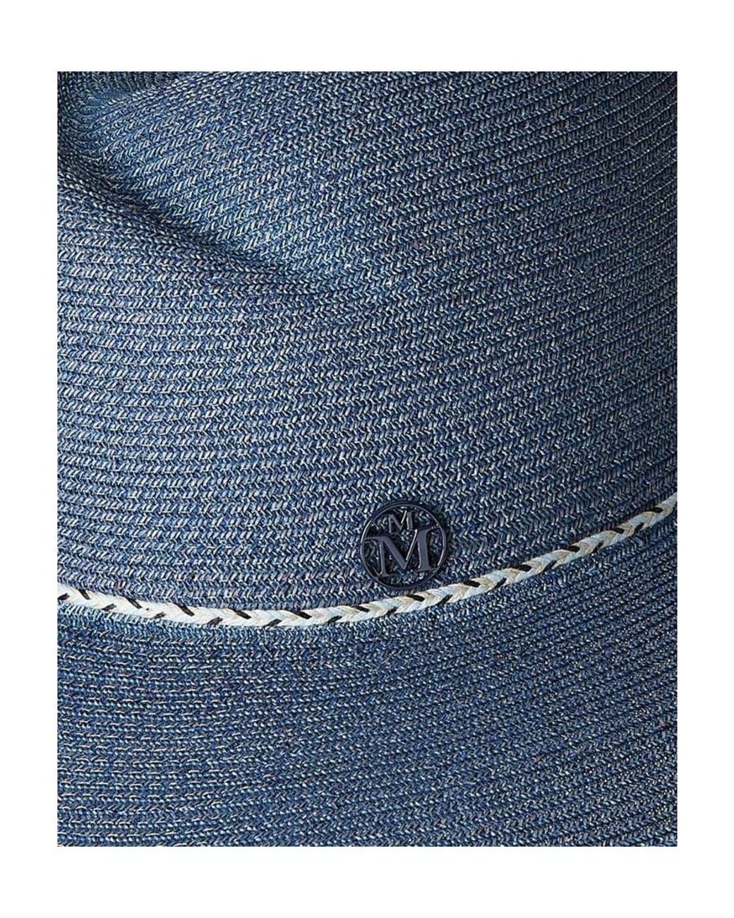 Maison Michel Blue Logo Plaque Virginie Fedora Hat