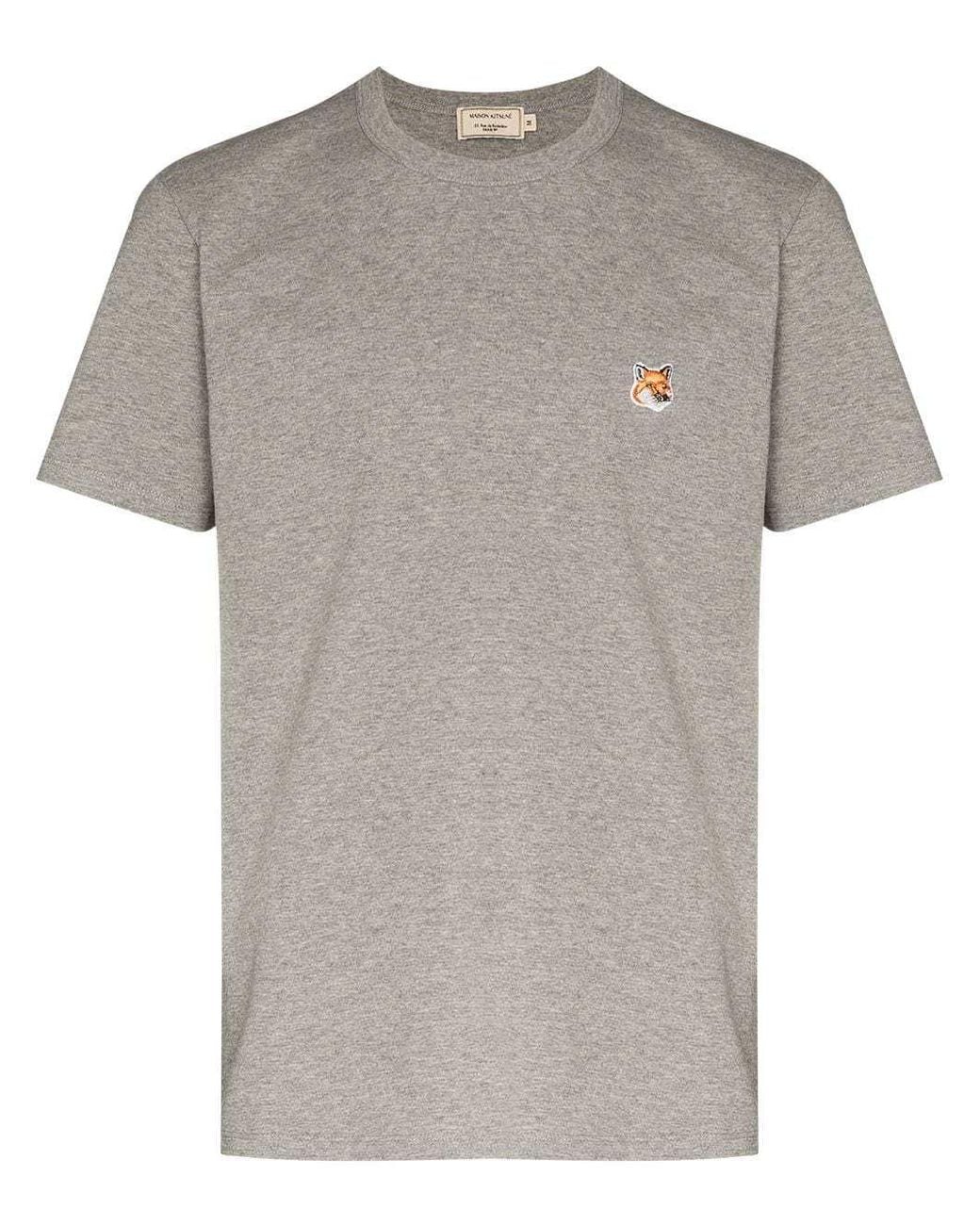 Maison Kitsuné Gray Fox Logo Embroidered T-Shirt for men