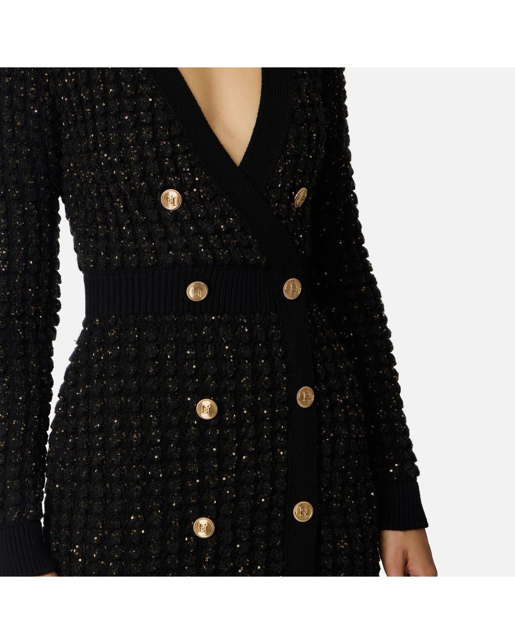 Elisabetta Franchi Black Buttoned V-Neck Mini Dress
