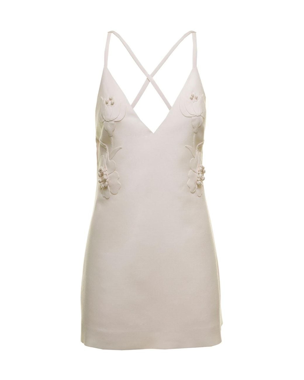 Valentino Gray Halterneck Floral Appliqué Mini Dress