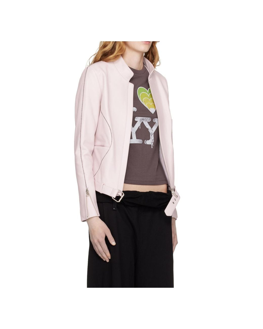 OPEN YY Pink Radius Leather Jacket