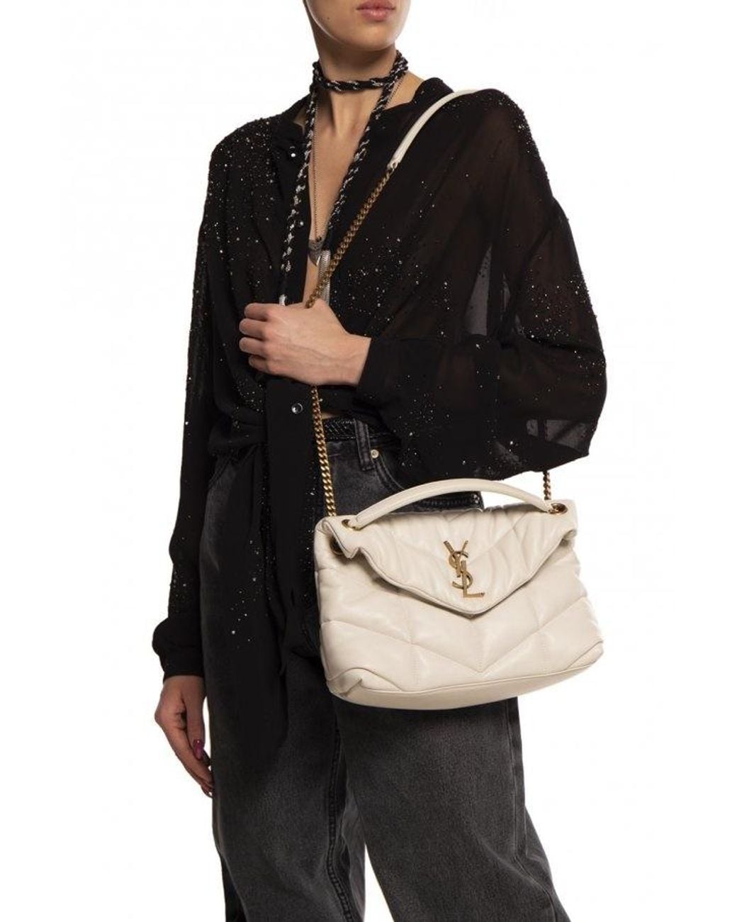 Saint Laurent Natural Logo Plaque Strapped Shoulder Bag