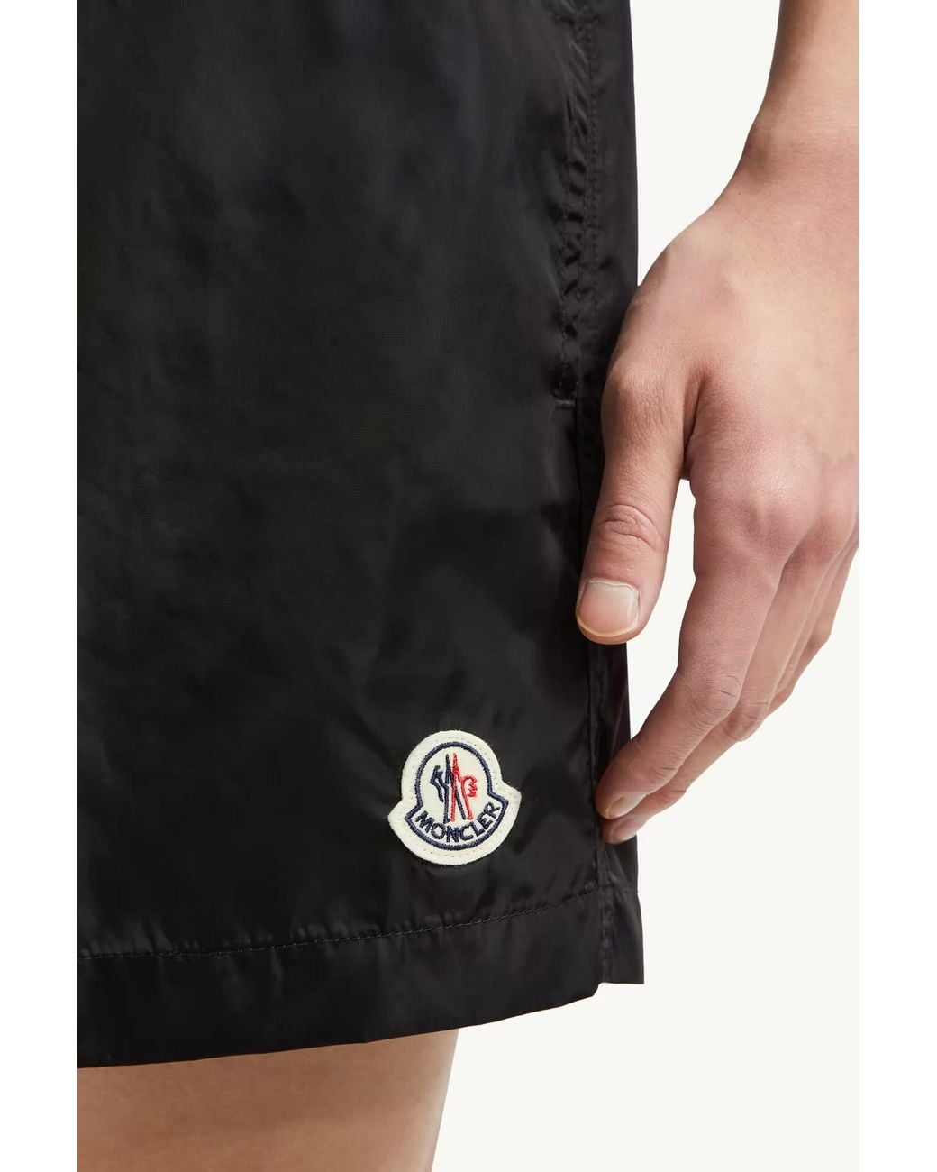 Moncler Black Logo Patch Drawstring Swim Shorts for men