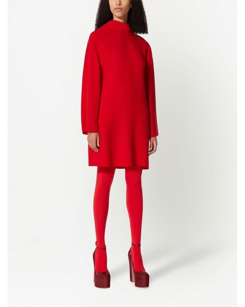 Valentino Red High Neck Long-Sleeved Dress