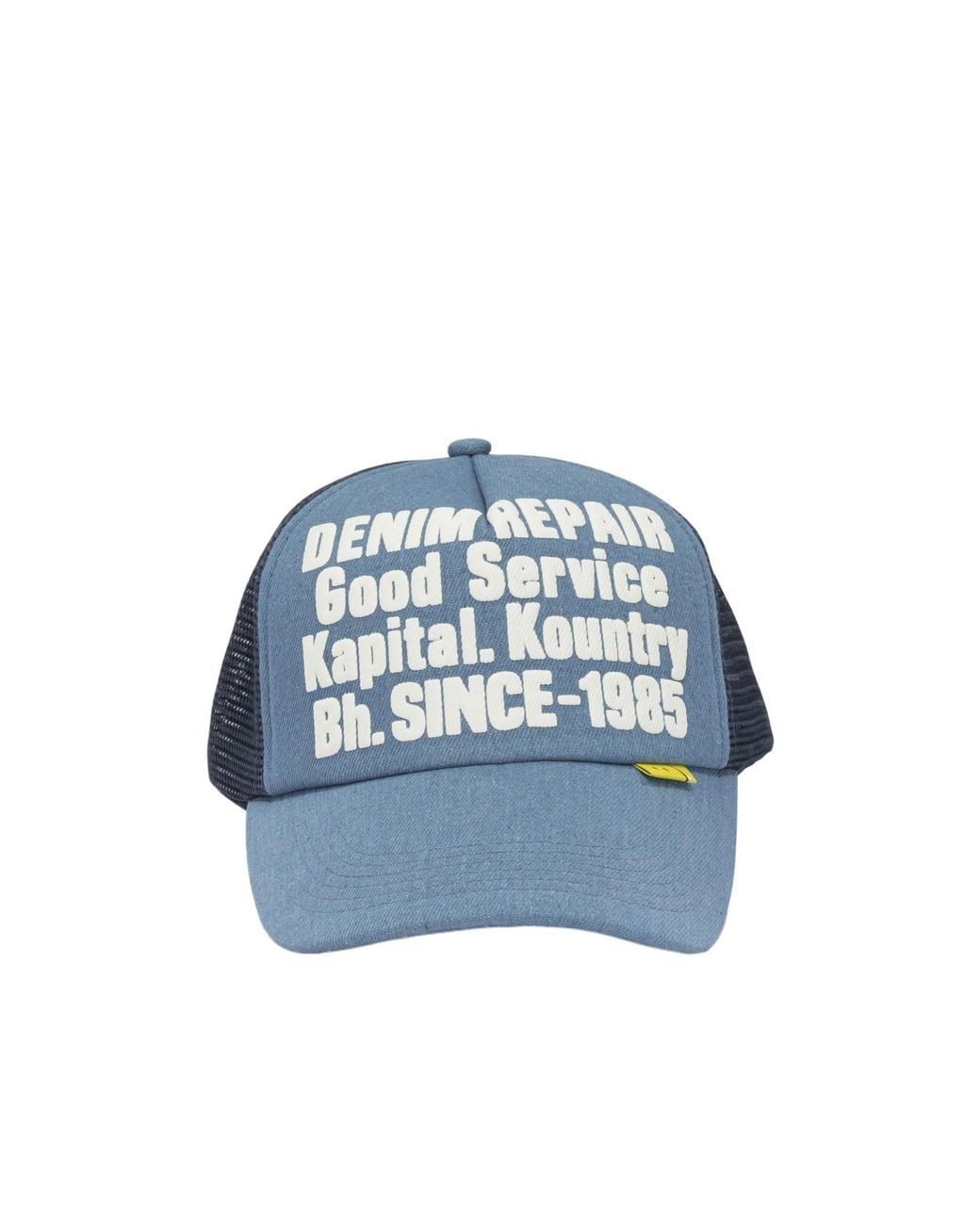 Kapital Blue Denim Repair Service Trucker Cap for men