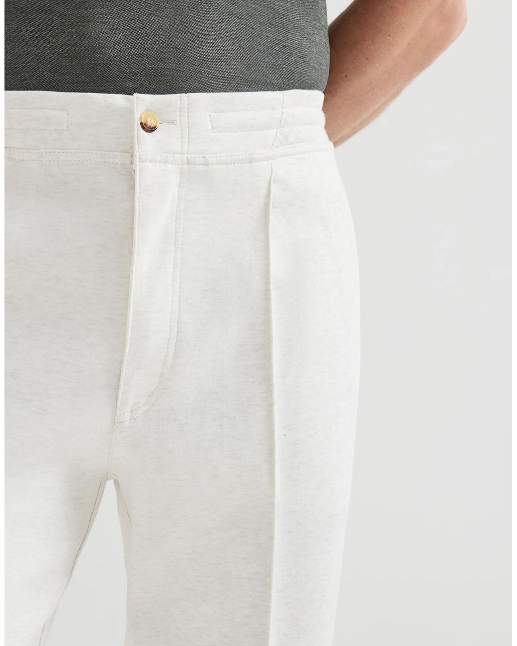 Brunello Cucinelli White Techno Cotton French Terry Double Cloth Trousers for men