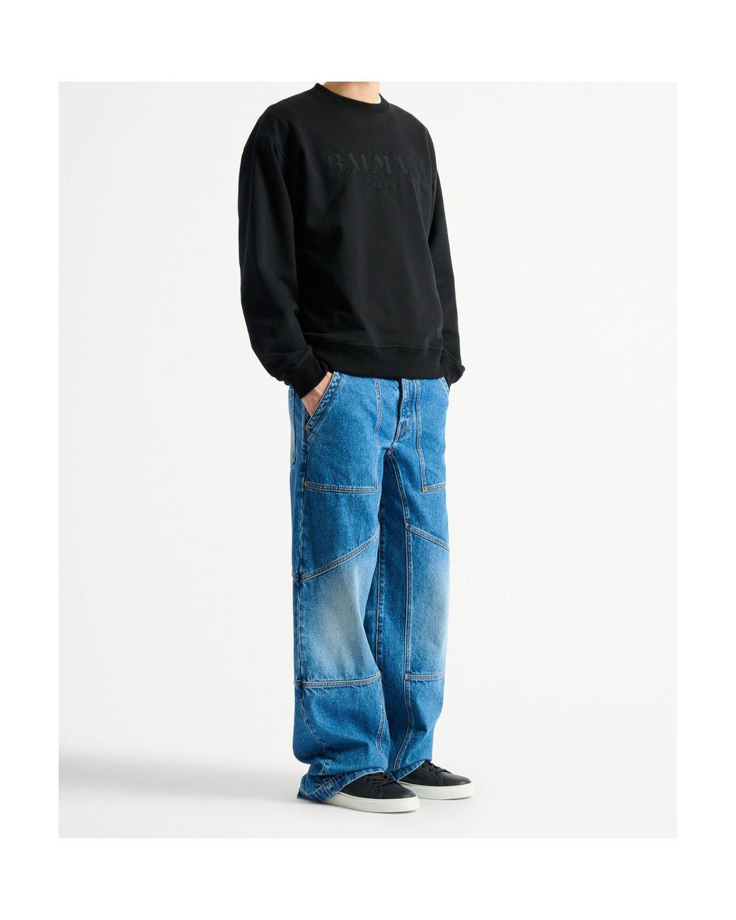 Balmain Black Embroidered Logo Vintage Sweatshirt for men