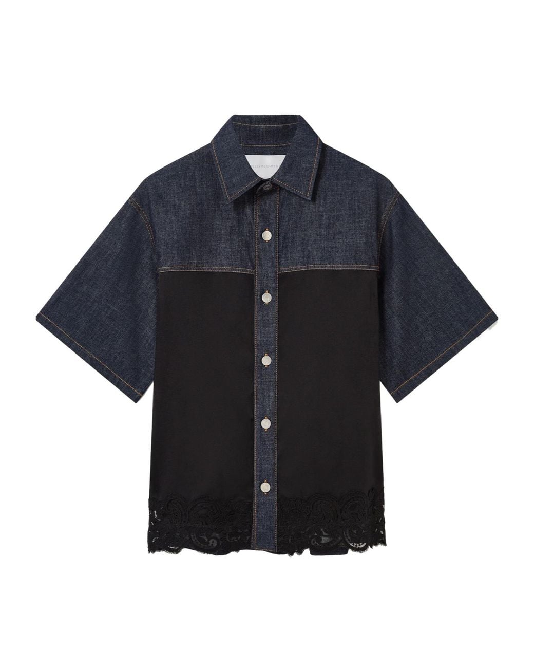 Stella McCartney Blue Lace Detailed Short-Sleeve Shirt