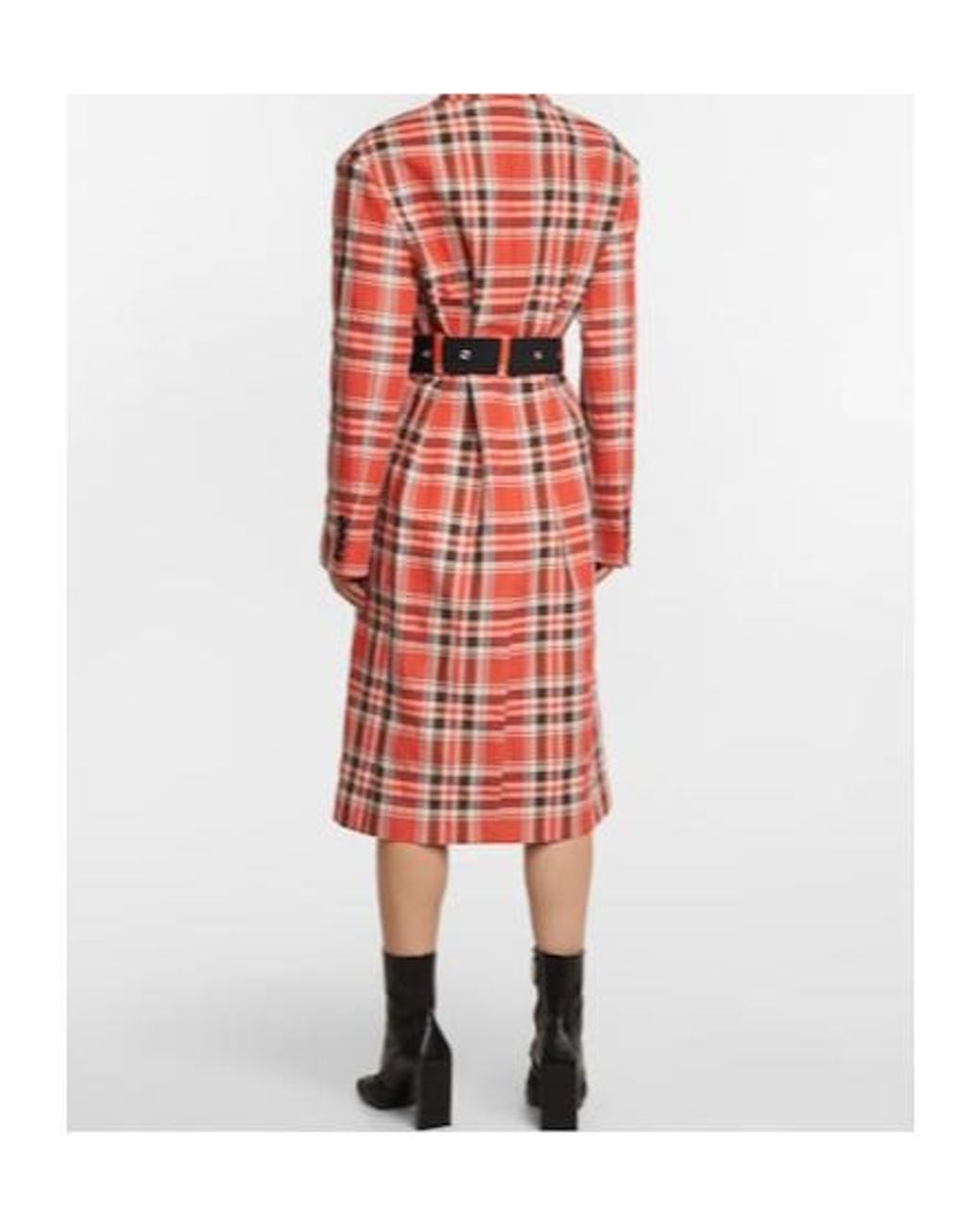 Acne Red Belted Checked Coat
